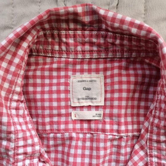 100% Cotton Gap Women's Red Checked Gingham Button-Down Shirt with Embroidery - Picture 3 of 12